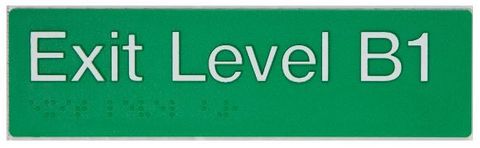 BRAILLE EXIT SIGN BASEMENT 1 WHITE ON GREEN