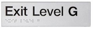 BRAILLE EXIT SIGN GROUND LEVEL BLACK ON SILVER