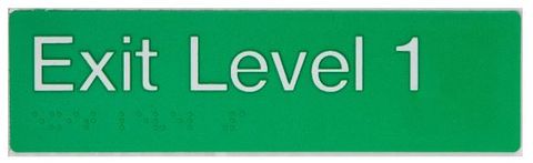 BRAILLE EXIT SIGN LEVEL 1 WHITE ON GREEN