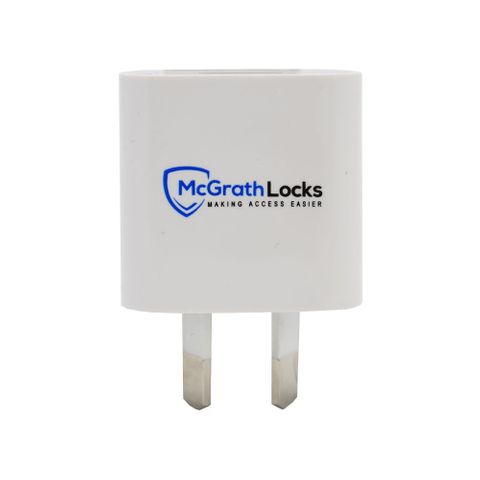 MCGRATH LOCKS WALL ADAPTOR, 240V WITH 2 USB PORTS TO SUIT GA