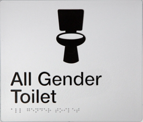 ALL GENDER TOILET SIGN BLACK ON SILVER