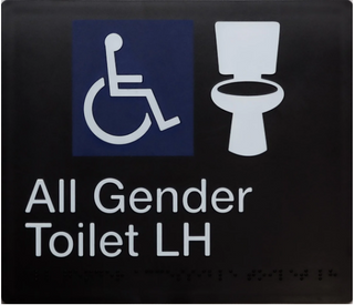 ALL GENDER  ACCESIBLE TOILET (LEFT HAND) BRAILLE AMENITY SIG