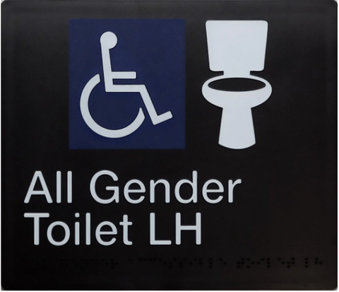 ALL GENDER  ACCESIBLE TOILET (LEFT HAND) BRAILLE AMENITY SIG