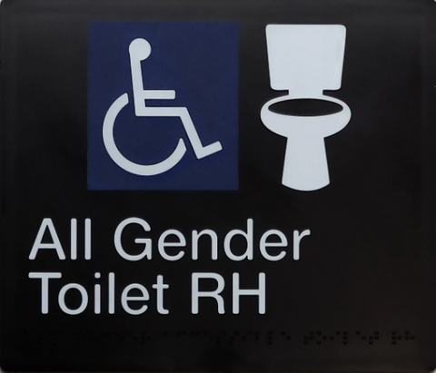 ALL GENDER  ACCESIBLE TOILET (RIGHT HAND) BRAILLE AMENITY SI