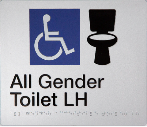 ALL GENDER  ACCESIBLE TOILET (LEFT HAND) BRAILLE AMENITY SIG
