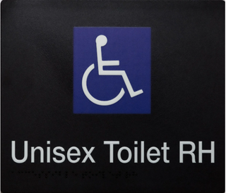 DISABLED TOILET RIGHT HANDED BRAILLE AMENITY SIGN - BLACK /