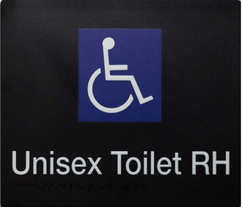 DISABLED TOILET RIGHT HANDED BRAILLE AMENITY SIGN - BLACK /
