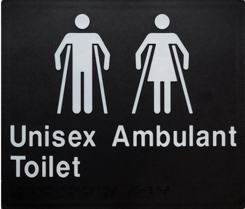 UNISEX AMBULANT BRAILLE AMENITY SIGN-BLACK / WHITE