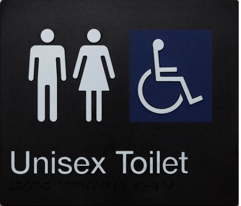 MALE/FEMALE DISABLED TOILET BRAILLE AMENITY SIGN - BLACK / W