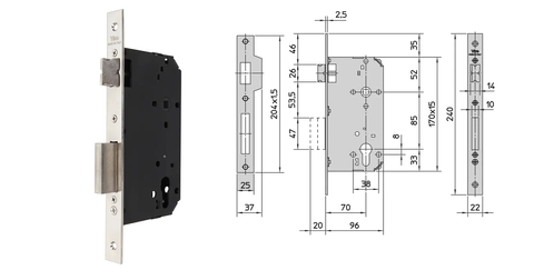 VIRO EURO CYL. MORTICE LOCK (70MM B/SET) - DOUBLE-THROW