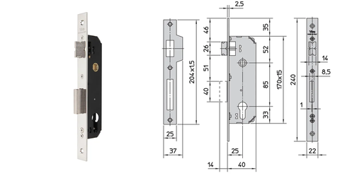 VIRO EURO CYL. MORTICE LOCK (25MM B/SET) - SINGLE-THROW