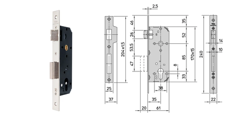 VIRO EURO CYL. MORTICE LOCK (35MM B/SET) - DOUBLE-THROW