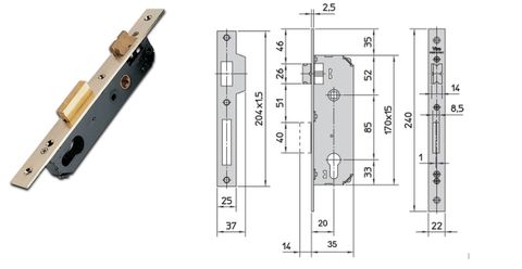 VIRO EURO CYL. MORTICE LOCK (20MM B/SET) - SINGLE-THROW