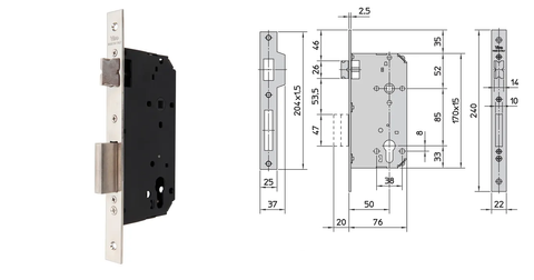 VIRO EURO CYL. MORTICE LOCK (50MM B/SET) - DOUBLE-THROW