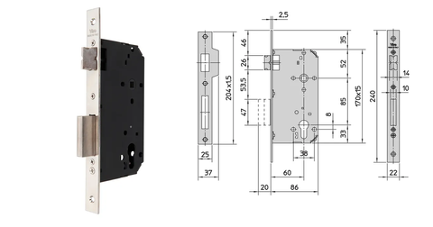 VIRO EURO CYL. MORTICE LOCK (60MM B/SET) - DOUBLE-THROW