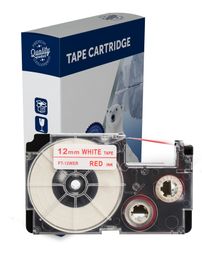 Red Text on White Label Tape