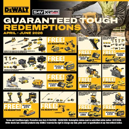 DEWALT GUARANTEED TOUGH Q2 Redemptions Apr-Jun 2026