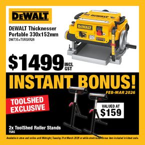 DEWALT 1 to 1 Instant Bonus Feb-Mar 2026 (DW735+TSRSXR26)