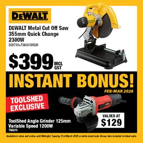 DEWALT 1 to 1 Instant Bonus Feb-Mar 2026 (D28730+TSAG15XR26)