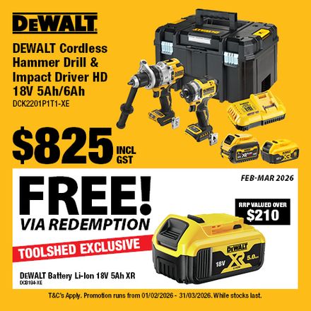 DEWALT ToolShed Exclusive Redemption (DCK2201P1T1-XE) Feb-Mar 2026