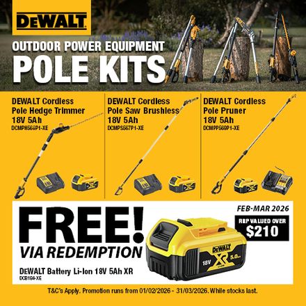 DEWALT OPE Pole Kits with Battery Redemption Feb-Mar 2026