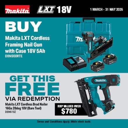  Makita LXT Framing Nail Gun (DBN900RTE) Redemption 1 Mar - 31 May 26