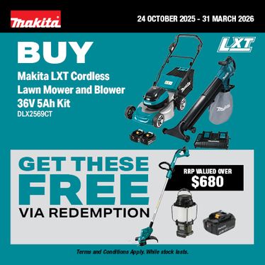 Makita LXT Lawn Mower (DLX2569CT) Redemption 24 Oct 25 - 31 Mar 2026