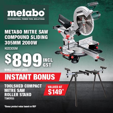 Metabo Mitre Saw (KGS305M) Bonus Stand (TSMSRS5) - Aug 2024