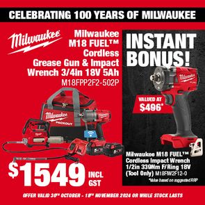 Milwaukee 100 Year (Grease Gun and Impact Wrench M18FPP2F2-502P)