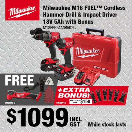 Milwaukee Hammer Drill and Impact Driver with Bonuses