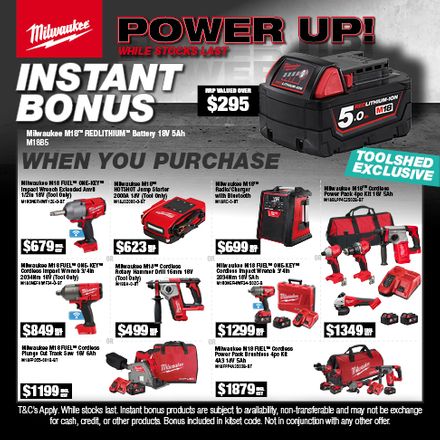 Milwaukee Instant Bonus Battery Deals 1 - 31 October 2026