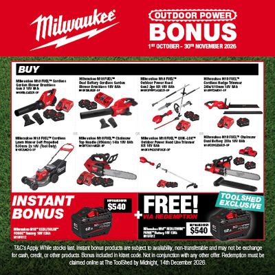 Milwaukee Outdoor Power Bonus 1 Oct - 31 Nov 2026