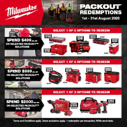 Milwaukee PACKOUT Redemptions Aug 2025