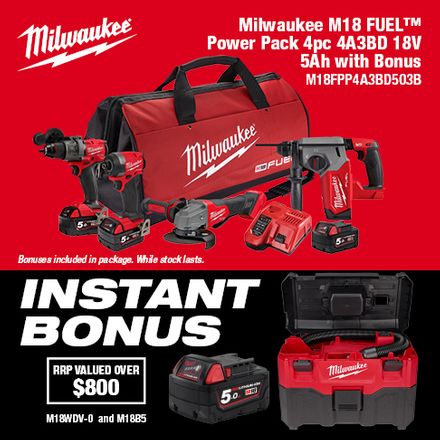 Milwaukee Power Pack with Instant Bonus (M18FPP4A3BD503B) - While Stock Lasts