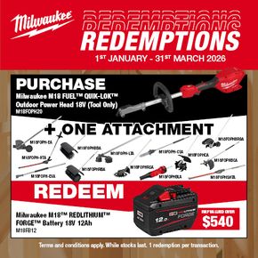 Milwaukee Power Head and QUICK-LOK Attachment Redemption Jan-Mar 2026
