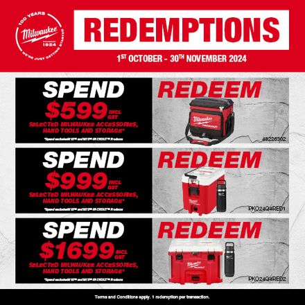 Milwaukee Spend and Redeem (Accessories, Hand Tools, Storage) Oct-Nov 2024