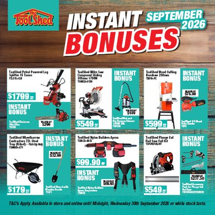 ToolShed Instant Bonus Offers - Sept 2026