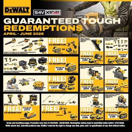 DEWALT GUARANTEED TOUGH Q2 Redemptions Apr-Jun 2026