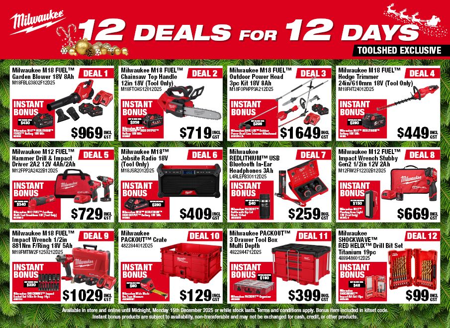 Milwaukee 12 Deals for 12 Days 4-15 Dec 2025