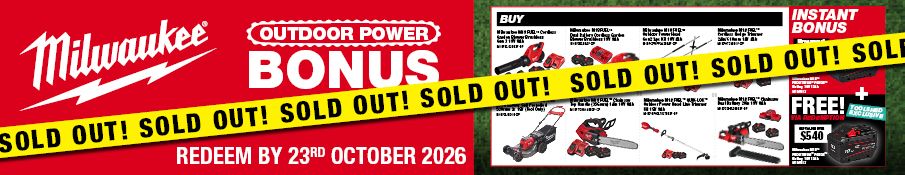 Milwaukee Outdoor Power Bonus REDEEM by 23 Oct 2026