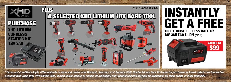 XHD Lithium Starter Kit 3Ah and a 18V Bare Tool 18V Instant Bonus Battery 9-31 Jan 2026