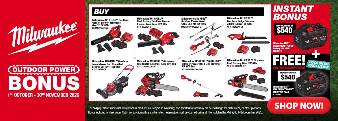 Milwaukee Outdoor Power Bonus 1 Oct - 30 Nov 2026
