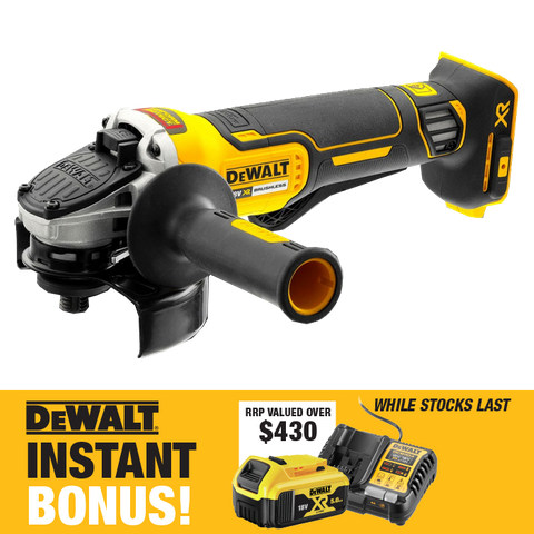 DEWALT Cordless Angle Grinder 125mm Paddle Switch 18V with Battery and Charger