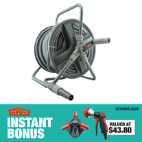 ToolShed Water Hose Reel with Spray Nozzle and Rotary Sprinkler
