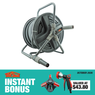 ToolShed Water Hose Reel with Spray Nozzle and Rotary Sprinkler