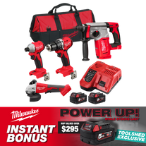 Milwaukee M18 Cordless Power Pack 4pc Kit 18V 5Ah with BONUS