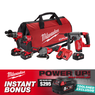 Milwaukee M18 FUEL Cordless Power Pack Brushless 4pc Kit 18V 5Ah with BONUS