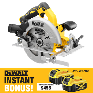 DEWALT Cordless Circular Saw 184mm 18V - Bare Tool with Bonus Batteries