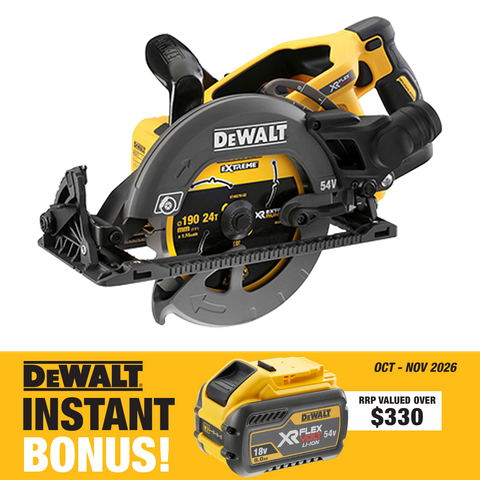 DEWALT FLEXVOLT Rear Handle Circular Saw 190mm BL 54V - Bare Tool with Bonus