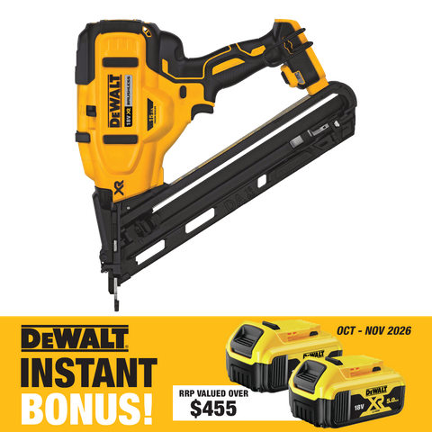 DEWALT Cordless Finish Nailer Brushless 15Ga 18V -Bare Tool With Bonus Batteries